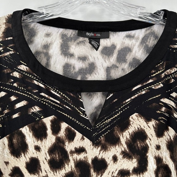 Style & Co Leopard Bell Sleeve Tunic Blouse Mini Dress - Picture 2 of 6